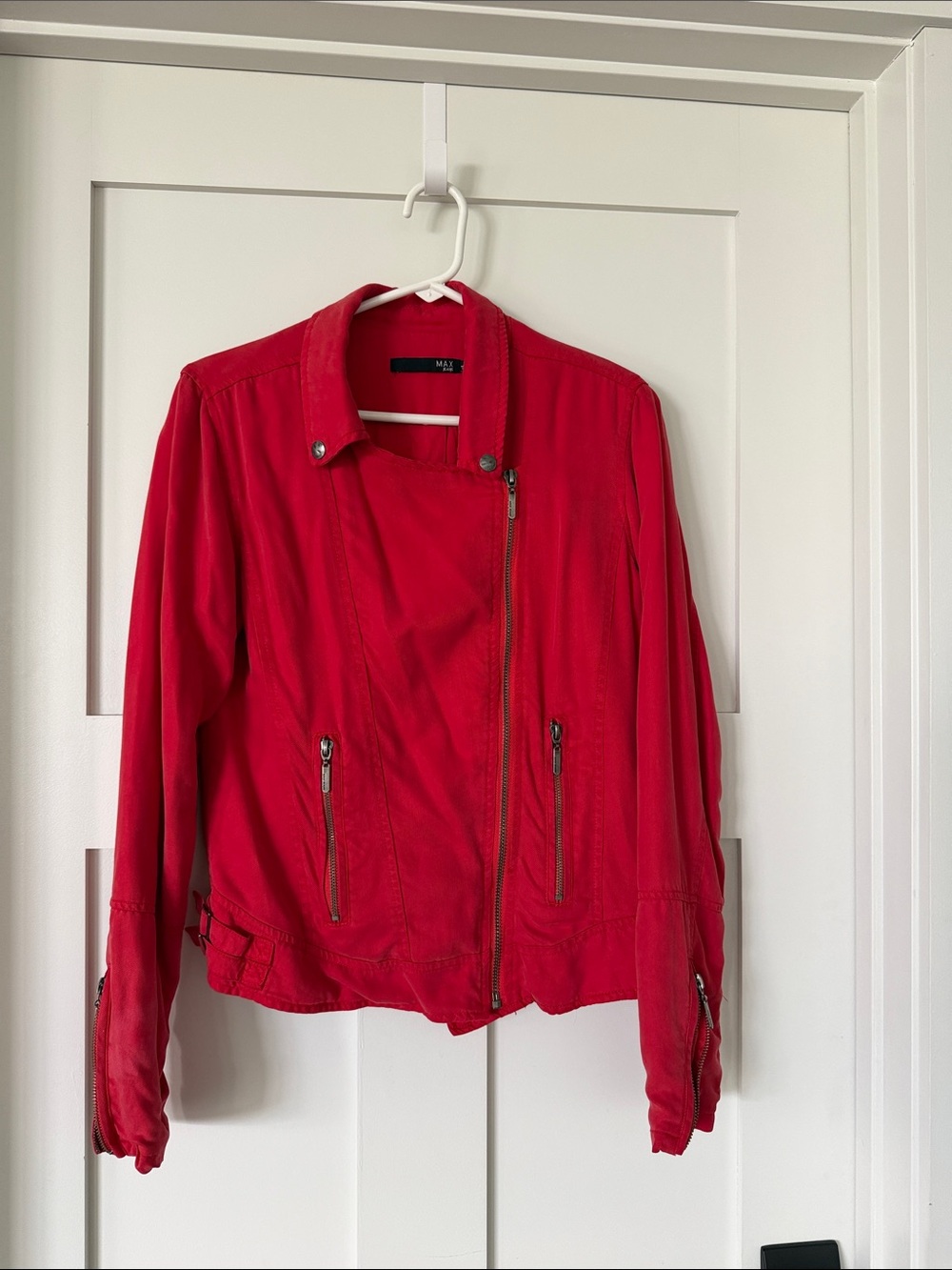 Max Jeans Red Moto-Style Utility Jacket